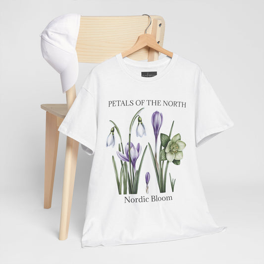 Nordic Floral Unisex Heavy Cotton Tee | Botanical Graphic Tee, Nature Lover Gift, Eco-Friendly, Spring Wear, Petals of the North