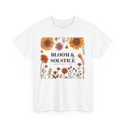 Bloom & Solstice Floral Unisex Heavy Cotton Tee, Spring Fashion Tee, Nature Lover Gift, Relaxed Fit T-Shirt, Summer Wardrobe Essential