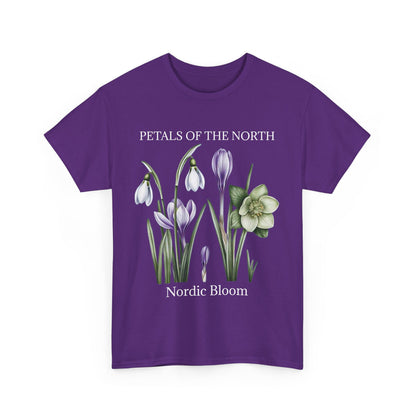Nordic Floral Unisex Heavy Cotton Tee | Botanical Graphic Tee, Nature Lover Gift, Eco-Friendly, Spring Wear, Petals of the North