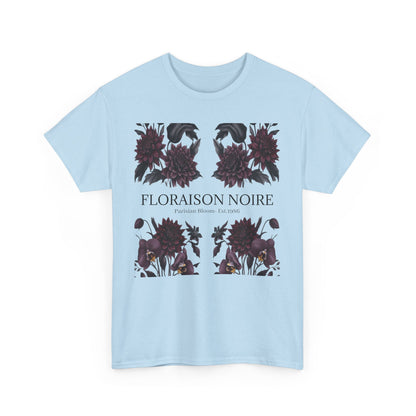 Floral Noir Unisex Heavy Cotton Tee - Stylish Floral Tee Shirt, Summer Essentials, Casual Wear, Gift for Her, Unique Graphic Tee