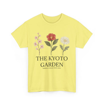 Floral Spring Unisex Heavy Cotton Tee - Kyoto Garden Collection, Casual Wear, Gifts for Nature Lovers, Botanical T-Shirt, Spring Fashion