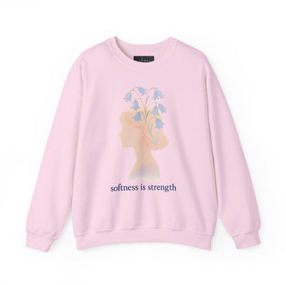 Bluebell flower, Softness is Strength Sweatshirt, Cozy Crewneck, Inspirational Gift, Affirmation Clothing, Casual Layering Top