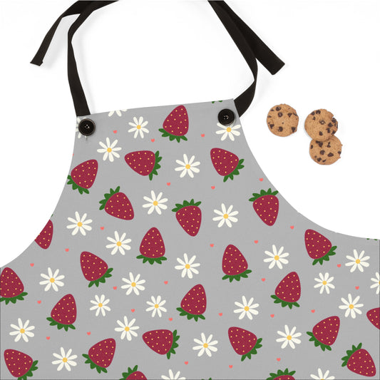 Cute Strawberry Print Kitchen Apron for Baking and Cooking