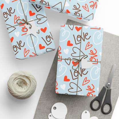 Cute Love Themed Wrapping Paper, Gift Wrap for Valentine's Day, Birthdays, Celebrations, Handmade Gift Packaging, Festive Wrapping