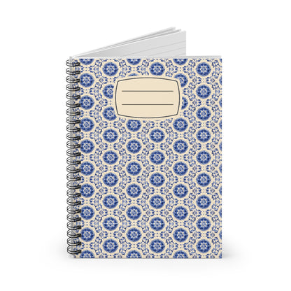 Bohemian Floral Spiral Notebook - Ruled Line, Academic Journal, Gift for Students, Creative Writing, Blue Patterned Notepad