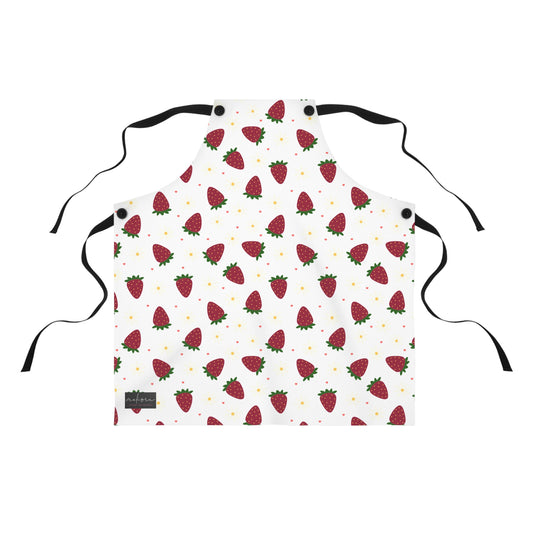 Cute Strawberry Print Kitchen Apron for Baking and Cooking
