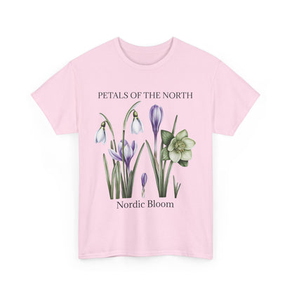 Nordic Floral Unisex Heavy Cotton Tee | Botanical Graphic Tee, Nature Lover Gift, Eco-Friendly, Spring Wear, Petals of the North