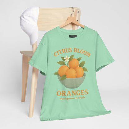 Citrus Bloom Heavy Cotton Tee - Sun-Grown & Fresh Orange Design