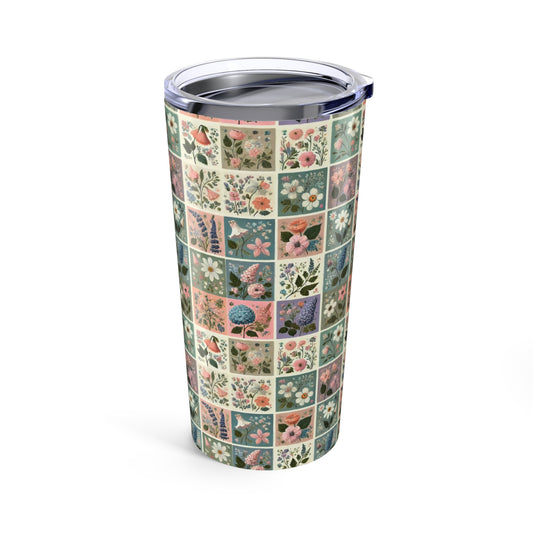 Floral Patchwork Tumbler | 20oz Travel Mug | Gift for Nature Lovers | Insulated Drinkware | Perfect for Summer Picnics