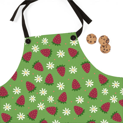 Cute Strawberry Print Kitchen Apron for Baking and Cooking