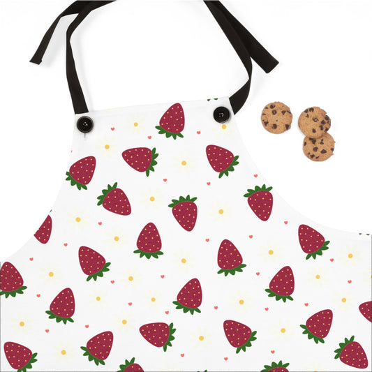 Cute Strawberry Print Kitchen Apron for Baking and Cooking