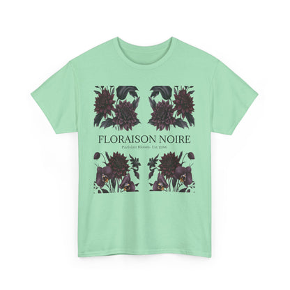 Floral Noir Unisex Heavy Cotton Tee - Stylish Floral Tee Shirt, Summer Essentials, Casual Wear, Gift for Her, Unique Graphic Tee