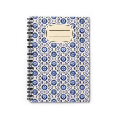 Bohemian Floral Spiral Notebook - Ruled Line, Academic Journal, Gift for Students, Creative Writing, Blue Patterned Notepad