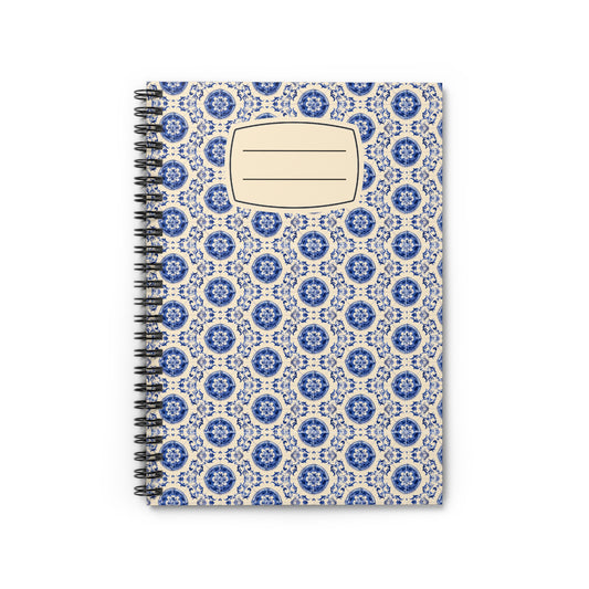 Bohemian Floral Spiral Notebook - Ruled Line, Academic Journal, Gift for Students, Creative Writing, Blue Patterned Notepad