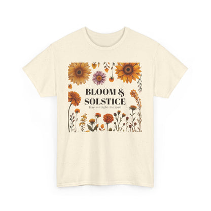 Bloom & Solstice Floral Unisex Heavy Cotton Tee, Spring Fashion Tee, Nature Lover Gift, Relaxed Fit T-Shirt, Summer Wardrobe Essential