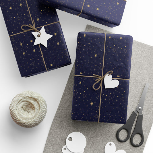 Elegant Starry Night Wrapping Paper, Gift Wrap for Holidays, Birthdays, Christmas, Eco-Friendly Gift Wrap, Festive Paper Rolls