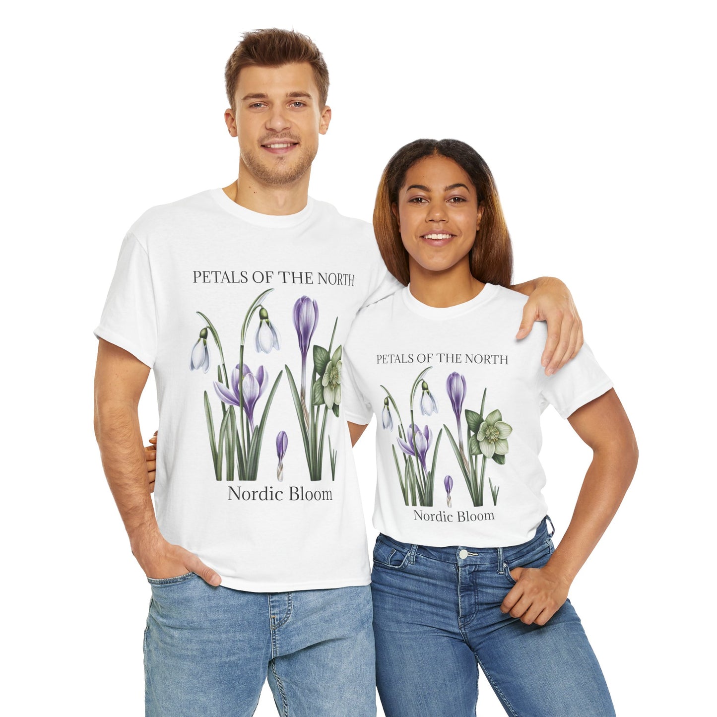 Nordic Floral Unisex Heavy Cotton Tee | Botanical Graphic Tee, Nature Lover Gift, Eco-Friendly, Spring Wear, Petals of the North
