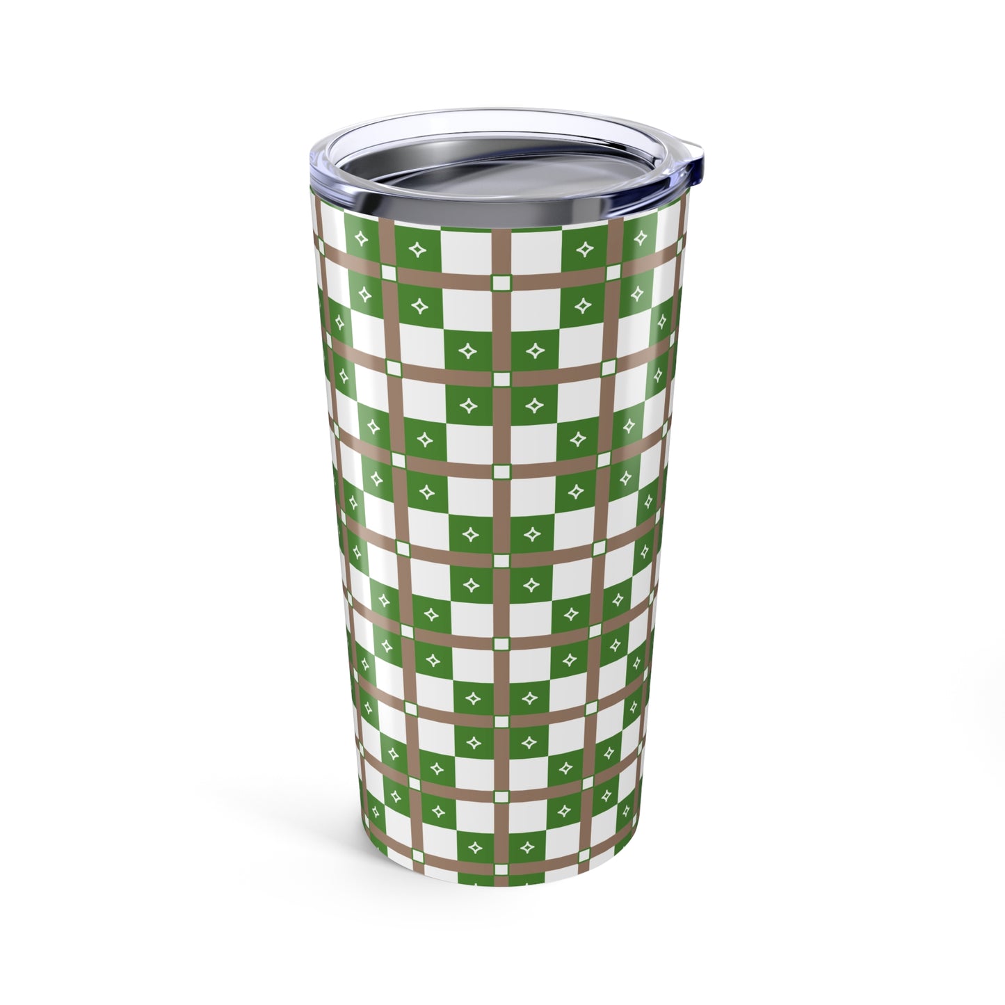Stylish 20oz Tumbler - Green Checkered Design, Gift for Coffee Lovers, Outdoor Adventures, Home Office, Camping, Eco-Friendly