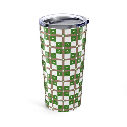 Stylish 20oz Tumbler - Green Checkered Design, Gift for Coffee Lovers, Outdoor Adventures, Home Office, Camping, Eco-Friendly