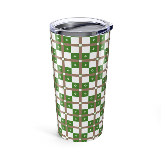 Stylish 20oz Tumbler - Green Checkered Design, Gift for Coffee Lovers, Outdoor Adventures, Home Office, Camping, Eco-Friendly