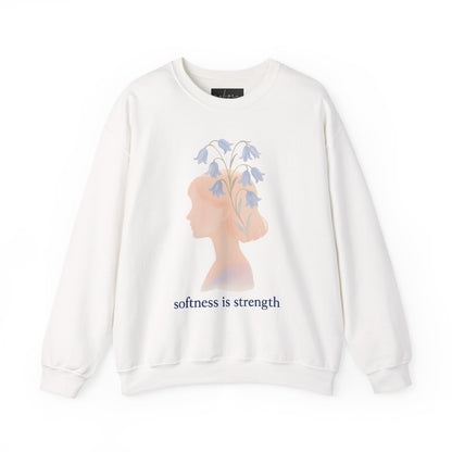 Bluebell flower, Softness is Strength Sweatshirt, Cozy Crewneck, Inspirational Gift, Affirmation Clothing, Casual Layering Top
