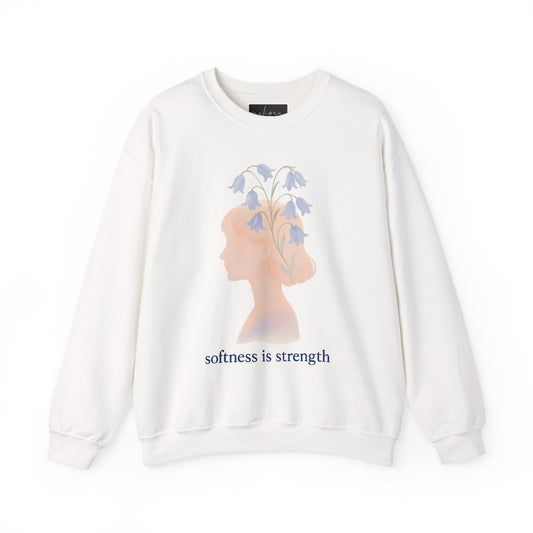 Bluebell flower, Softness is Strength Sweatshirt, Cozy Crewneck, Inspirational Gift, Affirmation Clothing, Casual Layering Top
