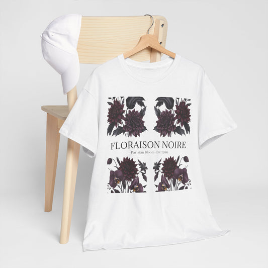 Floral Noir Unisex Heavy Cotton Tee - Stylish Floral Tee Shirt, Summer Essentials, Casual Wear, Gift for Her, Unique Graphic Tee
