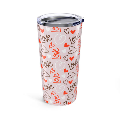 Romantic Love Tumbler 20oz, Valentine's Day Gift, Cute Beverage Cup, Wedding Favor, Heart Pattern Drinkware