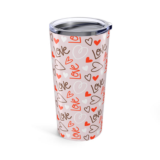 Romantic Love Tumbler 20oz, Valentine's Day Gift, Cute Beverage Cup, Wedding Favor, Heart Pattern Drinkware