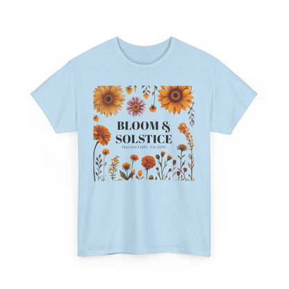 Bloom & Solstice Floral Unisex Heavy Cotton Tee, Spring Fashion Tee, Nature Lover Gift, Relaxed Fit T-Shirt, Summer Wardrobe Essential