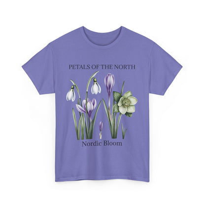 Nordic Floral Unisex Heavy Cotton Tee | Botanical Graphic Tee, Nature Lover Gift, Eco-Friendly, Spring Wear, Petals of the North
