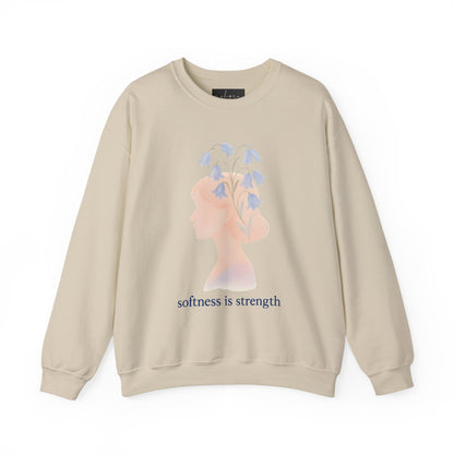 Bluebell flower, Softness is Strength Sweatshirt, Cozy Crewneck, Inspirational Gift, Affirmation Clothing, Casual Layering Top