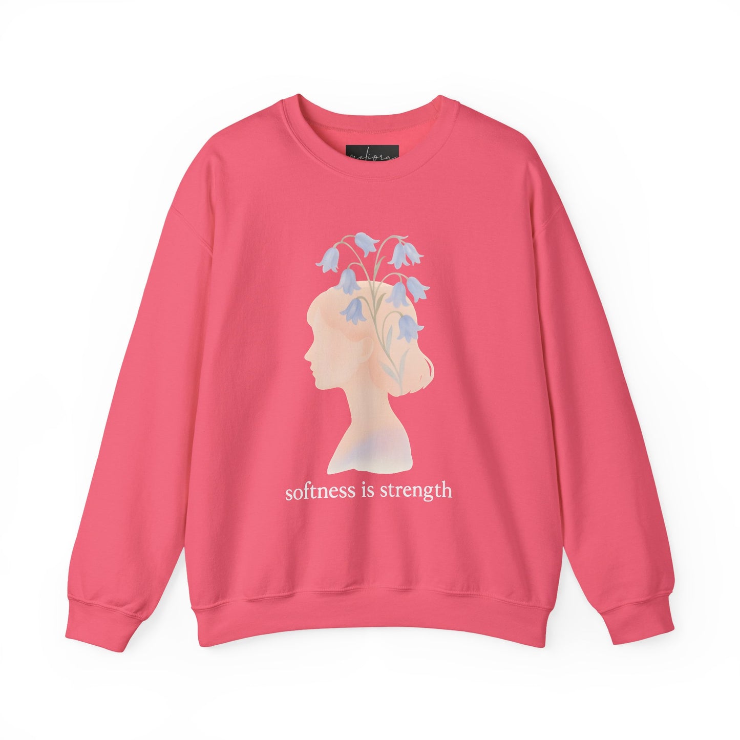 Bluebell flower, Softness is Strength Sweatshirt, Cozy Crewneck, Inspirational Gift, Affirmation Clothing, Casual Layering Top