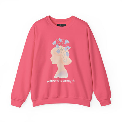 Bluebell flower, Softness is Strength Sweatshirt, Cozy Crewneck, Inspirational Gift, Affirmation Clothing, Casual Layering Top
