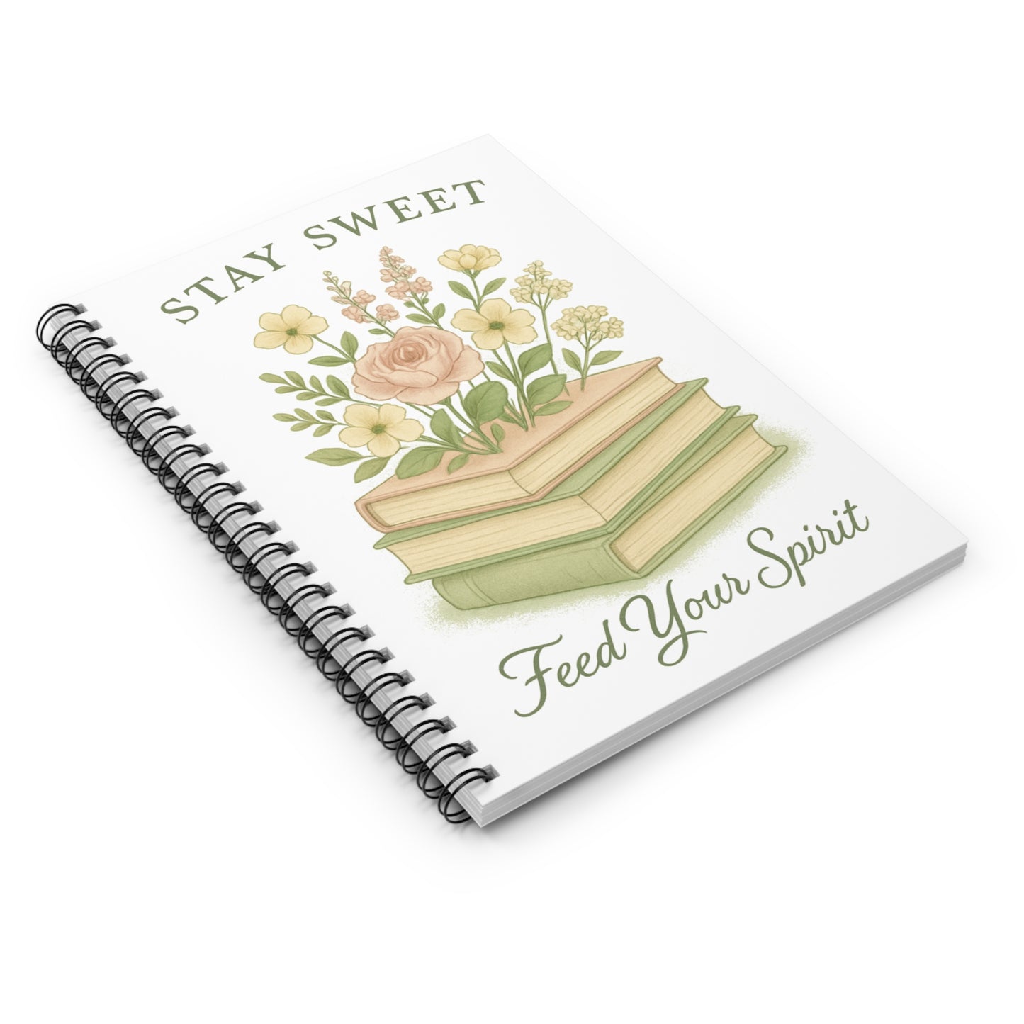 Floral Spiral Notebook - Stay Sweet, Feed Your Spirit, Inspirational Journal, Gift for Students, Writing Diary, Office Supplies