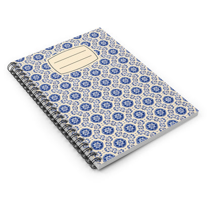 Bohemian Floral Spiral Notebook - Ruled Line, Academic Journal, Gift for Students, Creative Writing, Blue Patterned Notepad