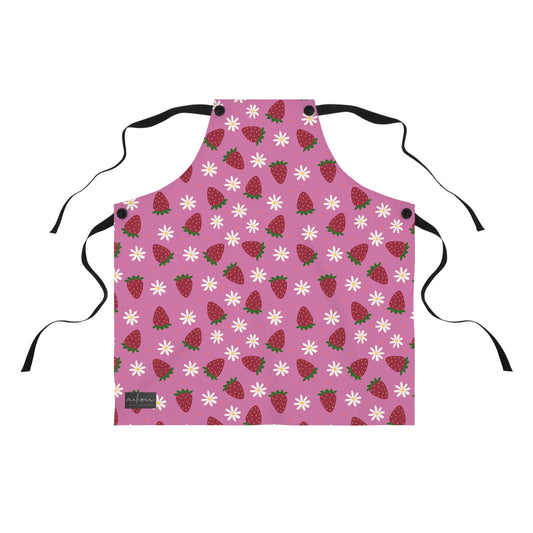Cute Strawberry Print Kitchen Apron for Baking and Cooking