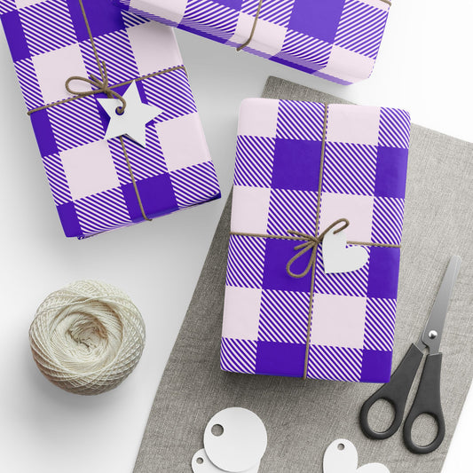 Purple Gingham Wrapping Paper for Special Occasions, Gift Wrap, Birthday Parties, Holidays, Baby Showers, Festive Celebrations