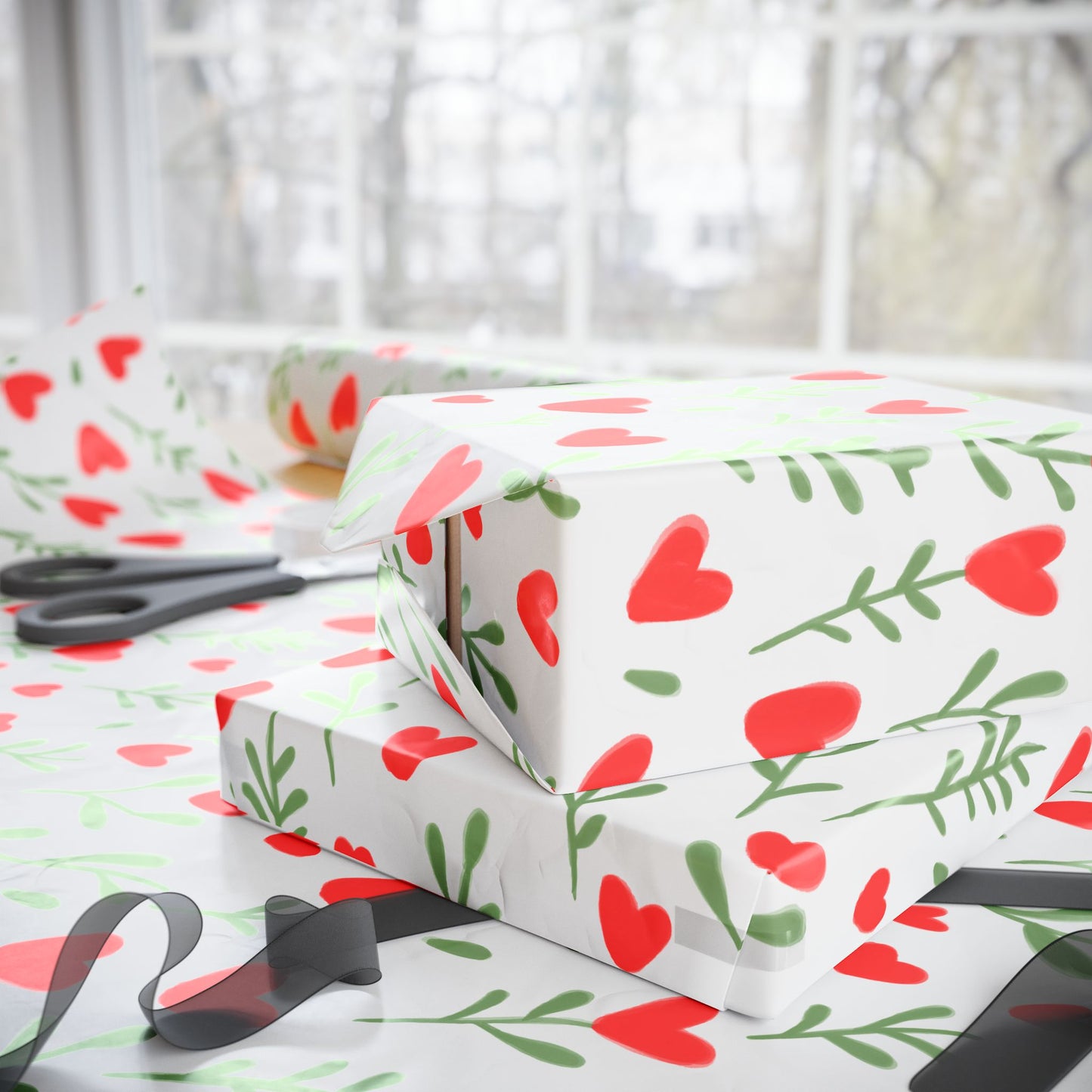 Charming Heart Patterns Gift Wrap, Eco-Friendly Wrapping Paper for Valentine's Day, Birthday, Weddings, Gifts, Floral Decor