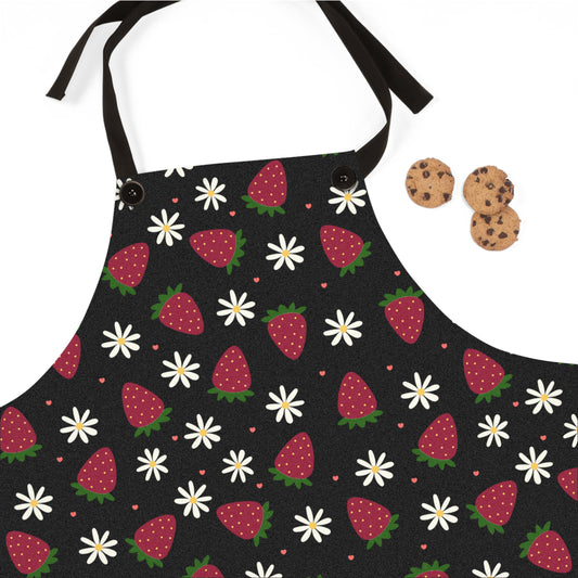 Cute Strawberry Print Kitchen Apron for Baking and Cooking