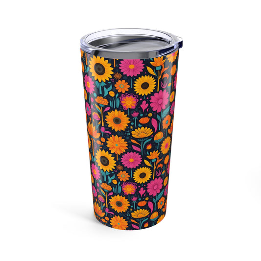 Vibrant Floral Tumbler, Colorful Travel Mug, Floral Water Bottle, 20oz Insulated Tumbler, Spring Gift, Outdoor Fun, Eco-Friendly Drinkware