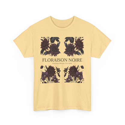 Floral Noir Unisex Heavy Cotton Tee - Stylish Floral Tee Shirt, Summer Essentials, Casual Wear, Gift for Her, Unique Graphic Tee