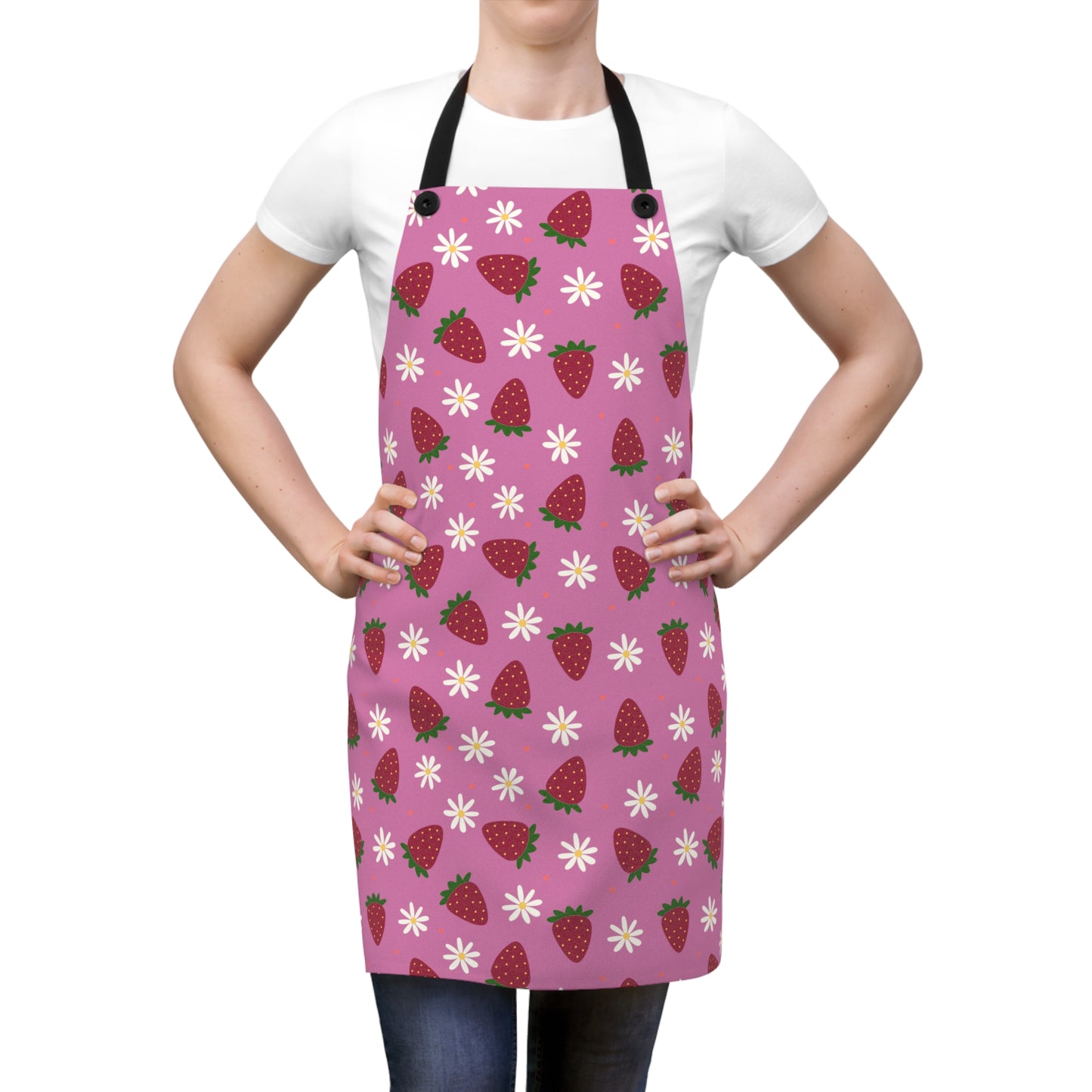 Cute Strawberry Print Kitchen Apron for Baking and Cooking