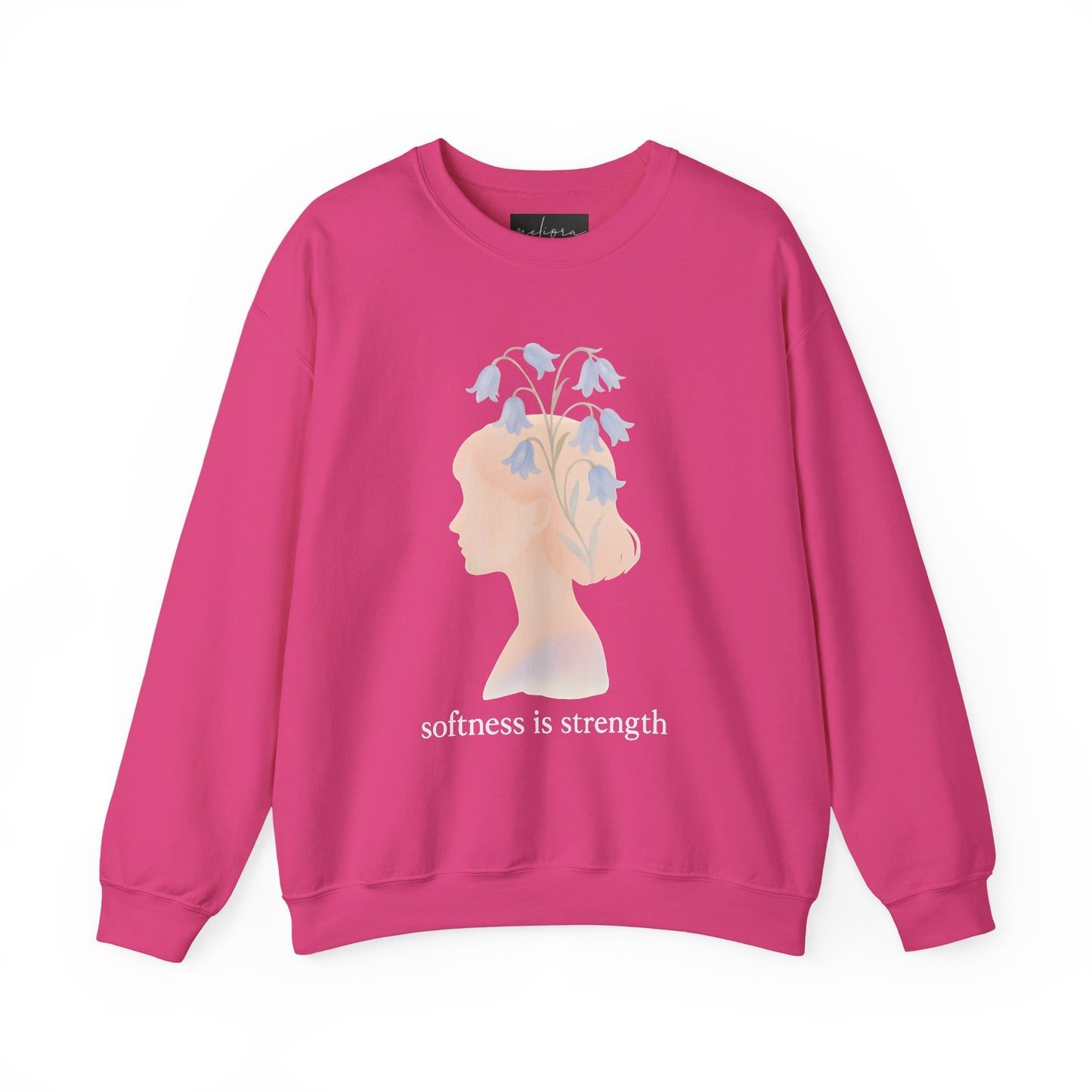 Bluebell flower, Softness is Strength Sweatshirt, Cozy Crewneck, Inspirational Gift, Affirmation Clothing, Casual Layering Top