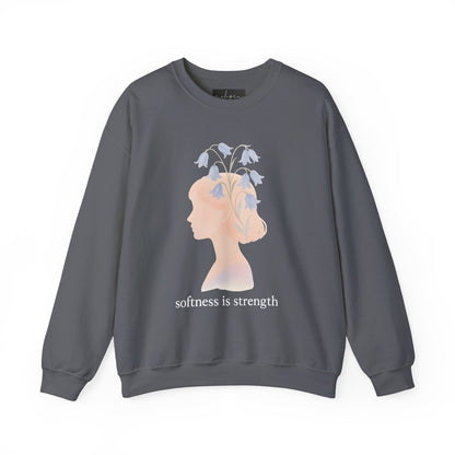 Bluebell flower, Softness is Strength Sweatshirt, Cozy Crewneck, Inspirational Gift, Affirmation Clothing, Casual Layering Top