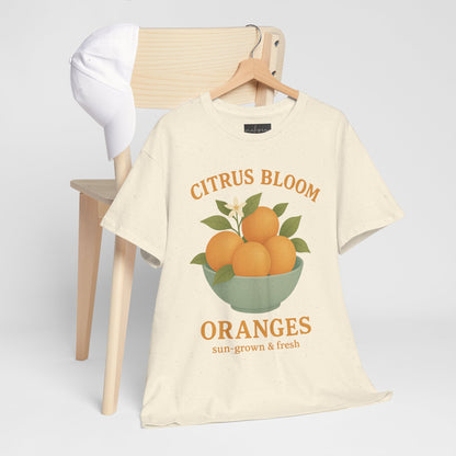 Citrus Bloom Heavy Cotton Tee - Sun-Grown & Fresh Orange Design