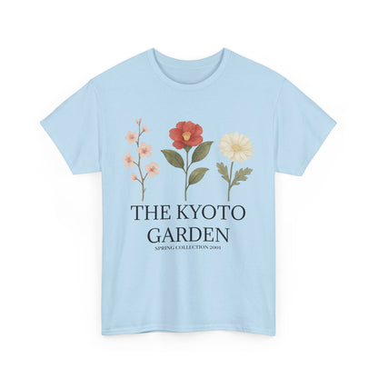 Floral Spring Unisex Heavy Cotton Tee - Kyoto Garden Collection, Casual Wear, Gifts for Nature Lovers, Botanical T-Shirt, Spring Fashion