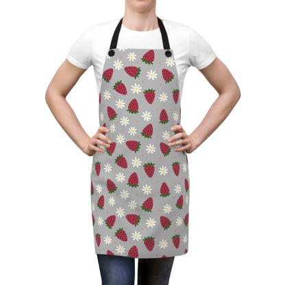 Cute Strawberry Print Kitchen Apron for Baking and Cooking