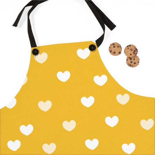 Heart Pattern Yellow Apron | Cute Baking Gift for Home Cooks | Perfect for Mother's Day & Birthdays
