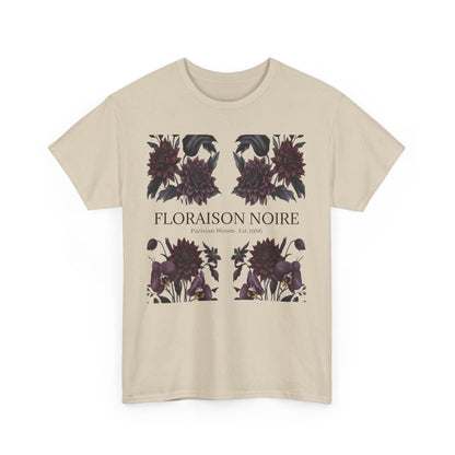 Floral Noir Unisex Heavy Cotton Tee - Stylish Floral Tee Shirt, Summer Essentials, Casual Wear, Gift for Her, Unique Graphic Tee